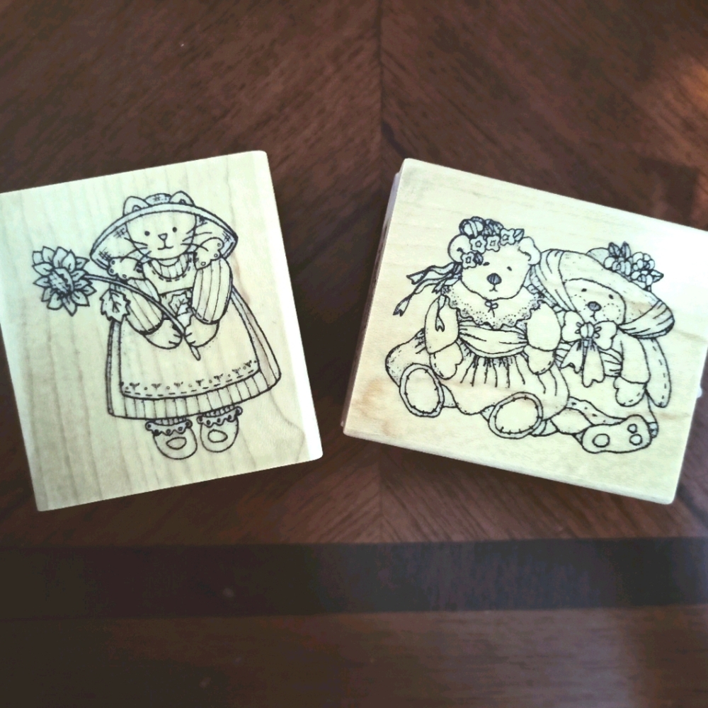🌷3/15🌷 Bundle of cute vintage bear and cat stamps
